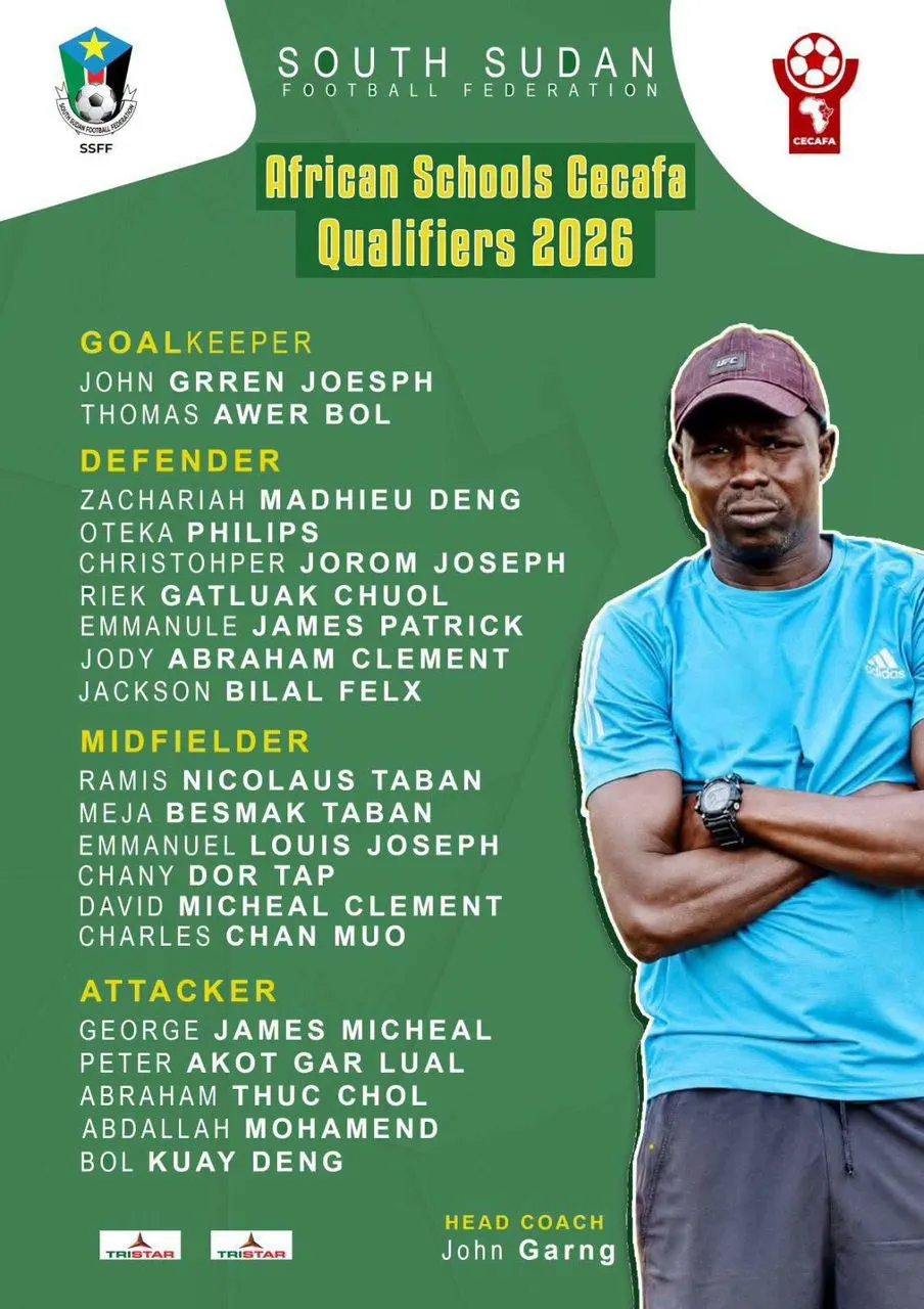 Coach John Garang, Lilian Prima Name South Sudan U15 Squads for CAF African Schools Championship