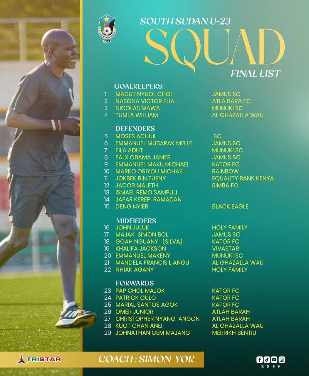 South Sudan U23 Name 29-Man Provisional Squad for Senegal Olympic Qualifiers